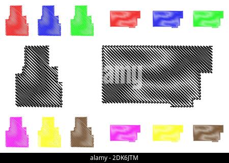 Union und Tippah County, Mississippi (US County, Vereinigte Staaten von Amerika, USA, USA, USA) Kartenvektordarstellung, Skizzenkarte Stock Vektor