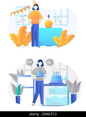 Happy Birthday Party Flat Design Illustration Vektor Grafik. Stock Vektor