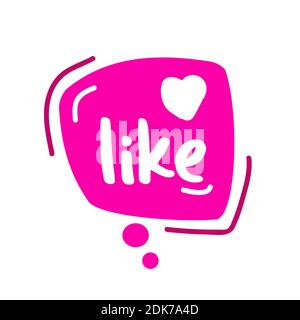 Like. Speech Bubble. Hand drawn doodle speech bubbles. Bright pink thought bubbles with heart. Vector illustration doodle style. Stock Vektor