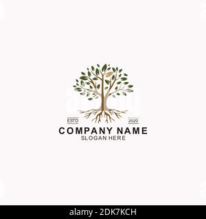 Goldener Baum des Lebens Stempelsiegel Emblem Eiche Banyan Ahorn Logo-Design Stock Vektor