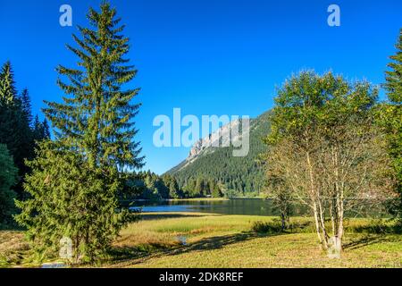 Deutschland, Bayern, Oberbayern, Oberland, Markt Schliersee, Kreis Spitzingsee, Spitzingsee gegen Jägerkamp Stockfoto