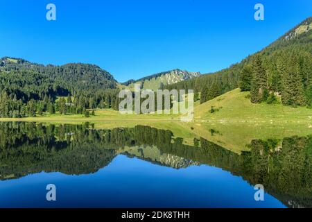 Deutschland, Bayern, Oberbayern, Oberland, Markt Schliersee, Kreis Spitzingsee, Spitzingsee gegen Bodenschneid Stockfoto