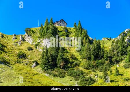 Deutschland, Bayern, Oberbayern, Oberland, Markt Schliersee, Bezirk Spitzingsee, Rotwandhaus, Blick von der Kümpfl Alm Stockfoto