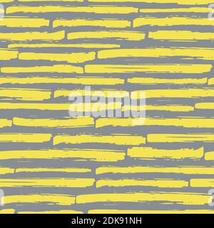 Linear geometric broken stripe seamless vector pattern background. Yellow grey coarse painterly brush stroke striped backdrop. Hand drawn horizontal Stock Vektor