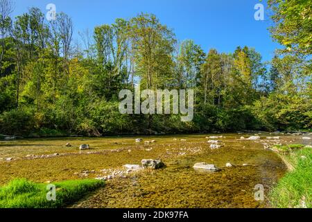 Deutschland, Bayern, Oberbayern, Oberland, Tal, Kreis Hohendilching, Mangfall bei Hohendilching Stockfoto