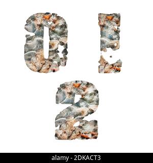 3D-Rendering von gefrorenen und geknackten Alphabet - Ziffern 1-2 Stockfoto