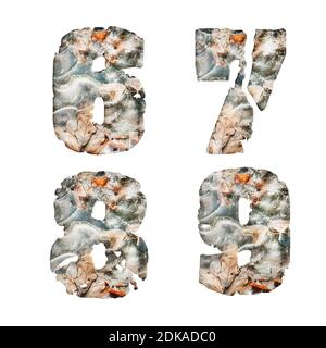 3D-Rendering von gefrorenen und geknackten Alphabet - Ziffern 6-9 Stockfoto