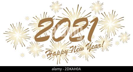 golden colored fireworks concept for New Year 2021 greetings with white background Stock Vector