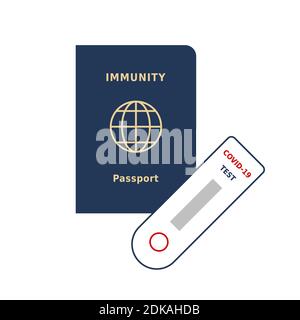 Konzept des Immunity Passes. Identifikationsdokument mit schnellem COVID-19 Test. Coronavirus schnelle Diagnose an Grenzen. Zertifikat ohne Risiko. Vektor Stock Vektor