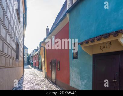 Praha, Golden Lane (Zlata ulicka) at Prague Castle in Hradcany, Castle District, Praha, Prag, Prague, Czech Stock Photo