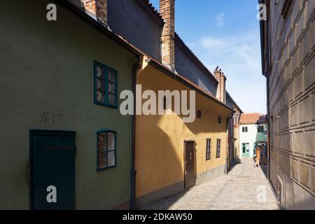 Praha, Golden Lane (Zlata ulicka) at Prague Castle in Hradcany, Castle District, Praha, Prag, Prague, Czech Stock Photo