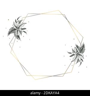 Eleganter goldener Rahmen mit Stechpalme, Beeren und Tannenzweigen, Vintage-Weihnachts-Rahmendesign für Weihnachtskarten oder Weihnachtsgrüße Stockfoto