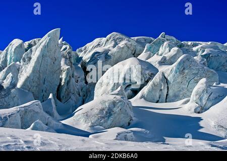 Eisblöcke, Seracs, des Feegletscher Gletschers, Saas-Fee, Wallis, Schweiz Stockfoto