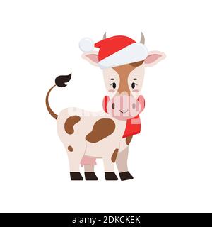Cute weihnachten Kuh Vektor-Symbol isoliert auf weißem Hintergrund. Stock Vektor