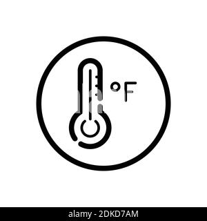 Farenheit-Thermometer. Wetterumrisssymbol in einem Kreis. Isolierte Vektordarstellung Stock Vektor