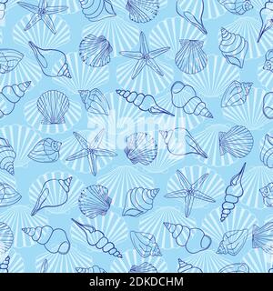 Seashell Nahtloses Muster. Hintergrund des Schallkallopvektors. Stock Vektor