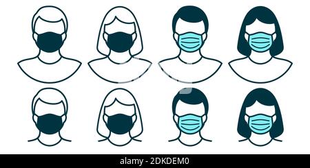 Man And Woman In Medical Face Mask For Virus Protection And Health Care Vector Illustration Set Stock Vektor