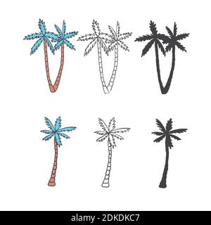 Set von Palmen Ikonen schwarze Silhouetten isoliert tropische Palme. Stock Vektor