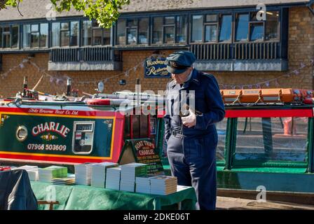 Male re-enactor, in forties RAF uniform, at the Village at War event by the canal, Stoke Bruerne, Northamptonshire, UK Stock Photo