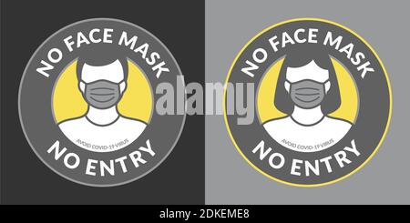 Grau Und Gelb Vorsicht Kein Gesicht Maske Kein Eintrag Rund Sticker Vektorgrafik Stock Vektor