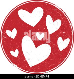 Grungy runden roten Gummi-Stempel mit Herzen, Liebe und Zuneigung Symbol Vektor-Illustration Stock Vektor