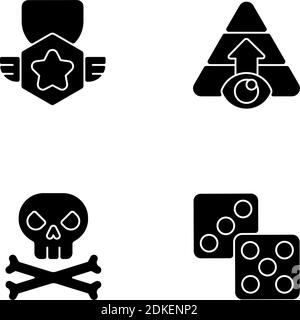 Videogame Menü schwarze Glyphen Symbole auf weißen Raum gesetzt Stock Vektor