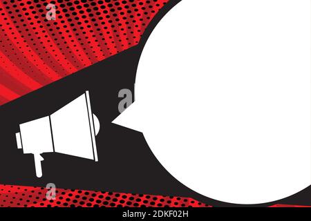Weißes Megaphon und Sprechblase, Platz für Ihren Text, Comic Pop Art Design, Retro-Stil Hintergrund oder Banner template.Stock Vektor Illustration. Stock Vektor