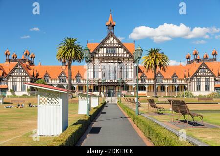 Badehaus, Museum für Kunst und Geschichte, Government Garden, Rotorua, Bay of Plenty, Nordinsel, Neuseeland, Ozeanien Stockfoto