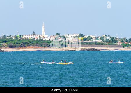 Kanyakumari, Indien - 20 jan 2012: Panorama der Laccadive See und Kanyakumari Stadt am südlichsten Punkt von Indien, früher bekannt als Kap Komorin i Stockfoto