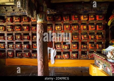 Die alte tibetisch-buddhistische Bibliothek. Himalaya, Ladakh, Nordindien. Stockfoto