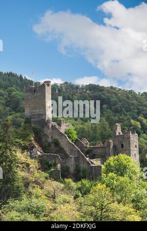 Blick auf die Niederburg in Manderscheid (Eifel). Stockfoto