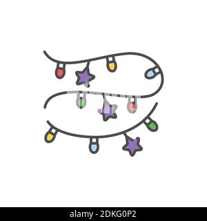 Weihnachten Girlande Farbe Linie Symbol. Leuchtende Lichter. Bearbeitbare Kontur. Stock Vektor