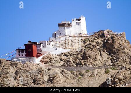 Namgyal Tsemo Klosteransicht an sonnigen Tagen in Leh (Ladakh, Jammu und Kaschmir, Nordindien) Stockfoto