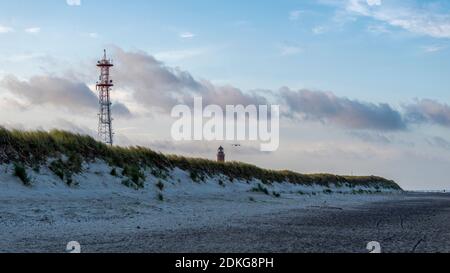 Germany, Mecklenburg-Western Pomerania, Prerow, Darßer Ort with transmitter mast and lighthouse, Baltic Sea Stock Photo