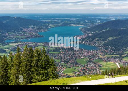 View from mountain chapel on Tegernsee, Wallberg, Rottach-Egern, Tegernsee, Bavarian Alps, Bavaria, Germany, Europe Stock Photo