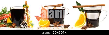 Glühwein mit Zimt isoliert auf weißem Hintergrund - Panorarma Stockfoto