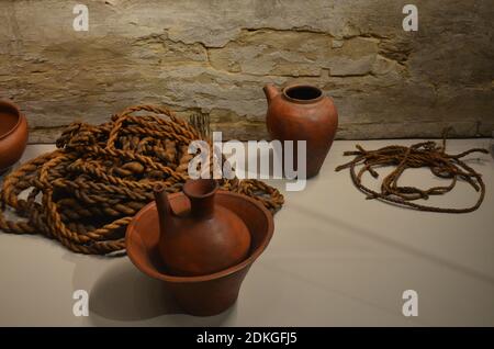 Ausstellung von Mumien, Artefakten und ägyptischen Funden im Ägyptischen Museum von Turin Stockfoto