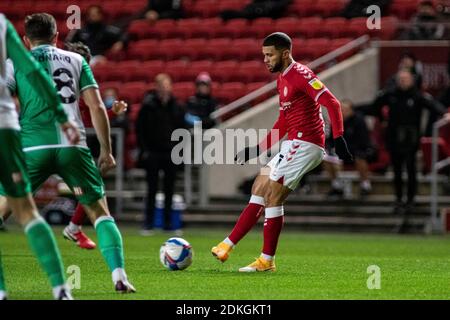 Bristol, Großbritannien. Dezember 2020. Nahki Wells von Bristol City im Kampf gegen Millwall. EFL Skybet Championship match, Bristol City gegen Millwall im Ashton Gate Stadium in Bristol, Avon am Dienstag, 15. Dezember 2020. Dieses Bild darf nur für redaktionelle Zwecke verwendet werden. Nur redaktionelle Verwendung, Lizenz für kommerzielle Nutzung erforderlich. Keine Verwendung in Wetten, Spiele oder ein einzelner Club / Liga / Spieler Publikationen. PIC von Lewis Mitchell / Andrew Orchard Sport Fotografie / Alamy Live News Kredit: Andrew Orchard Sport Fotografie / Alamy Live News Stockfoto