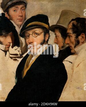 Francesco Hayez. 1791-1882. Selbstporträt in einer Gruppe von Freunden. 1827. Öl auf Leinwand cm 42.8 x 32.5. Stockfoto