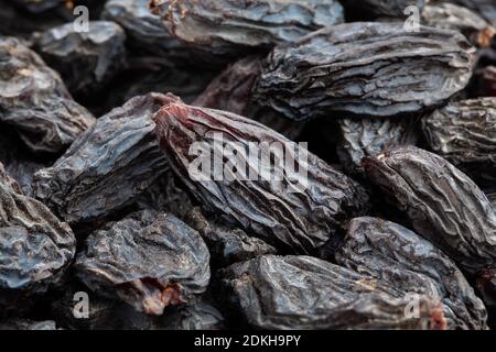 Schwarze Rosinen Makro Detail Nahaufnahme Stockfoto