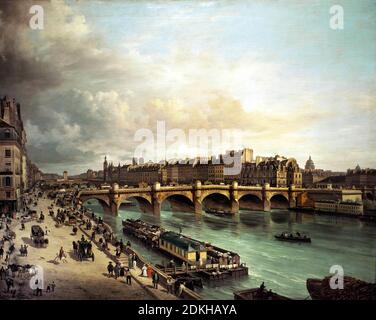 Giuseppe Canella. 1788-1847. Titel des Werkes . La Cité und Pont Neuf vom Quai du Louvre. 1832. Öl auf Leinwand. 104 x 130 cm. Stockfoto