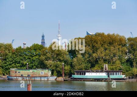 Hausboote im Spreehafen, kleiner Grasbrook, Hamburg, Deutschland, Europa Stockfoto