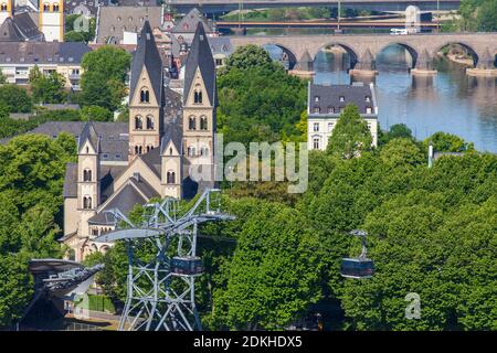 Old town with St. Kastor Basilica, view from Ehrenbreitstein Fortress, Koblenz, Rhineland-Palatinate, Germany, Europe Stockfoto