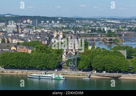 Old town with St. Kastor Basilica, view from Ehrenbreitstein Fortress, Koblenz, Rhineland-Palatinate, Germany, Europe Stockfoto