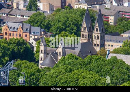 Old town with St. Kastor Basilica, view from Ehrenbreitstein Fortress, Koblenz, Rhineland-Palatinate, Germany, Europe Stockfoto