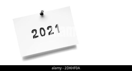 Beigefügter Hinweis mit dem Jahr 2021 Stockfoto