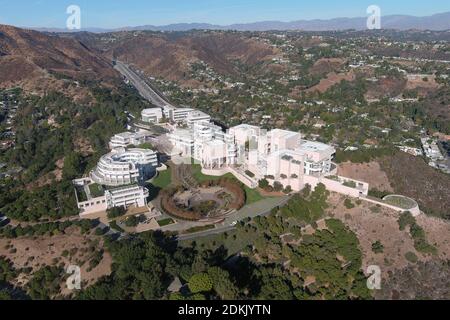 Eine Luftaufnahme des Getty Center, Dienstag, 15. Dezember 2020, in Los Angeles. Stockfoto