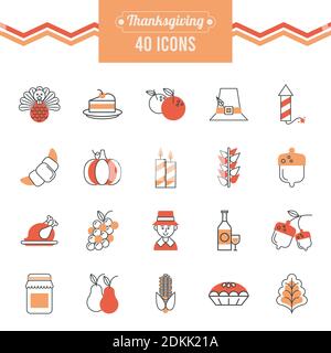 Bündel von zwanzig Thanksgiving Tag Set Icons Vektor Illustration Design Stock Vektor
