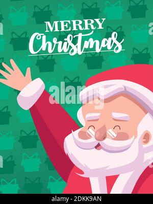Fröhliche Weihnachten Lettering-Karte mit santa Charakter Vektor-Illustration Design Stock Vektor