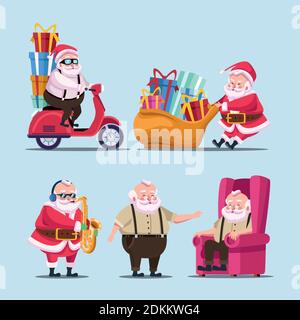 Happy Merry weihnachten Bündel von niedlichen santas Zeichen Vektor-Illustration Design Stock Vektor